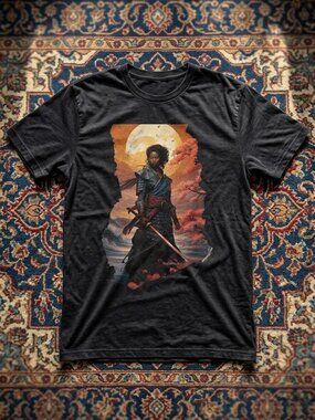 Black Female Samurai Warrior Graphic T-Shirt Japanese Cherry Blossom Unisex NWT